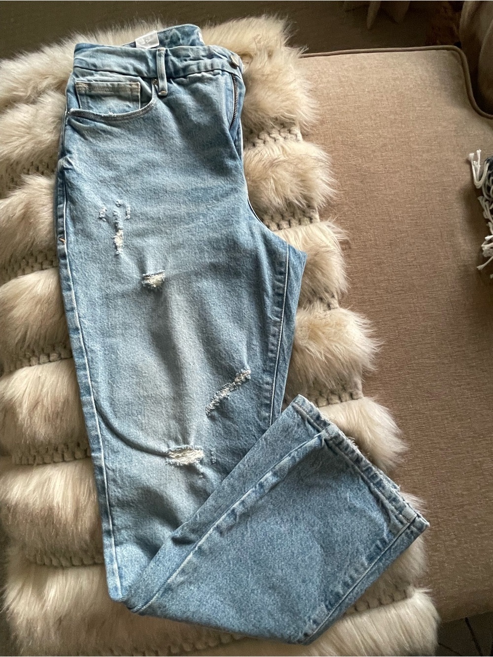 Good American Light Blue Distressed Boyfriend Jeans